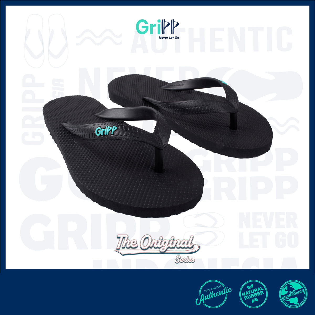 GriPP The Original Black Turquoise Fipper Slipper Indonesia